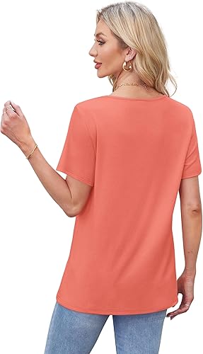 Womens Tops Short Sleeve T Shirts Pleated Dressy Casual Round Neck Summer Clothes Outfits Blouses Loose Fit