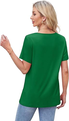 Womens Tops Short Sleeve T Shirts Pleated Dressy Casual Round Neck Summer Clothes Outfits Blouses Loose Fit