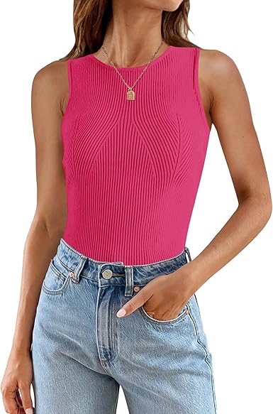 2025 Ribbed Tank Tops Summer Sleeveless High Neck Casual Slim Fitted Basic Knit Shirts