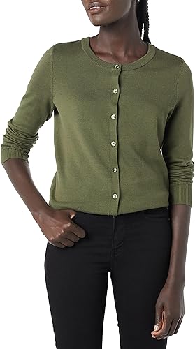 Essentials Women's Lightweight Crewneck Cardigan Sweater (Available in Plus Size)
