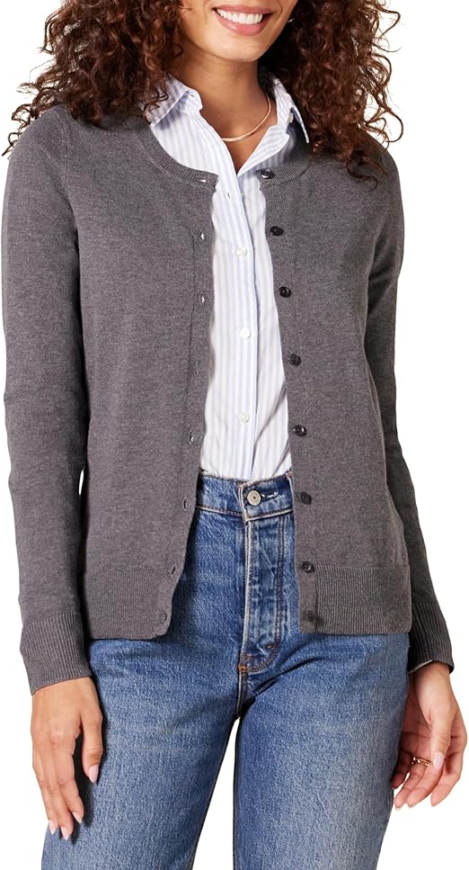 Essentials Women's Lightweight Crewneck Cardigan Sweater (Available in Plus Size)
