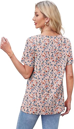 Womens Tops Short Sleeve T Shirts Pleated Dressy Casual Round Neck Summer Clothes Outfits Blouses Loose Fit
