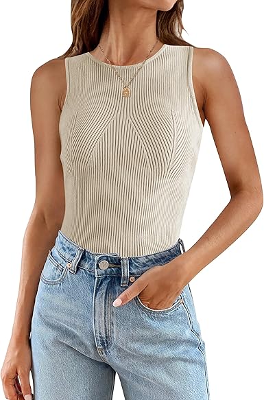 2025 Ribbed Tank Tops Summer Sleeveless High Neck Casual Slim Fitted Basic Knit Shirts