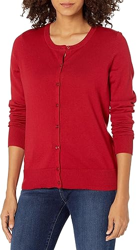 Essentials Women's Lightweight Crewneck Cardigan Sweater (Available in Plus Size)