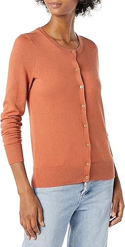 Essentials Women's Lightweight Crewneck Cardigan Sweater (Available in Plus Size)