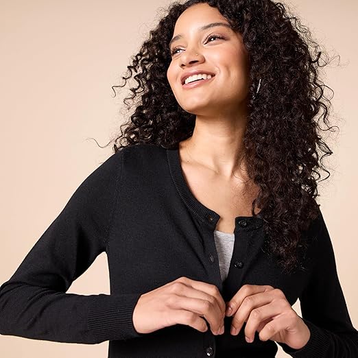 Essentials Women's Lightweight Crewneck Cardigan Sweater (Available in Plus Size)